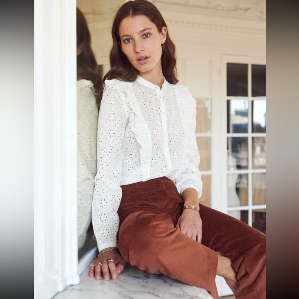 Sezane White Eyelet Blouse